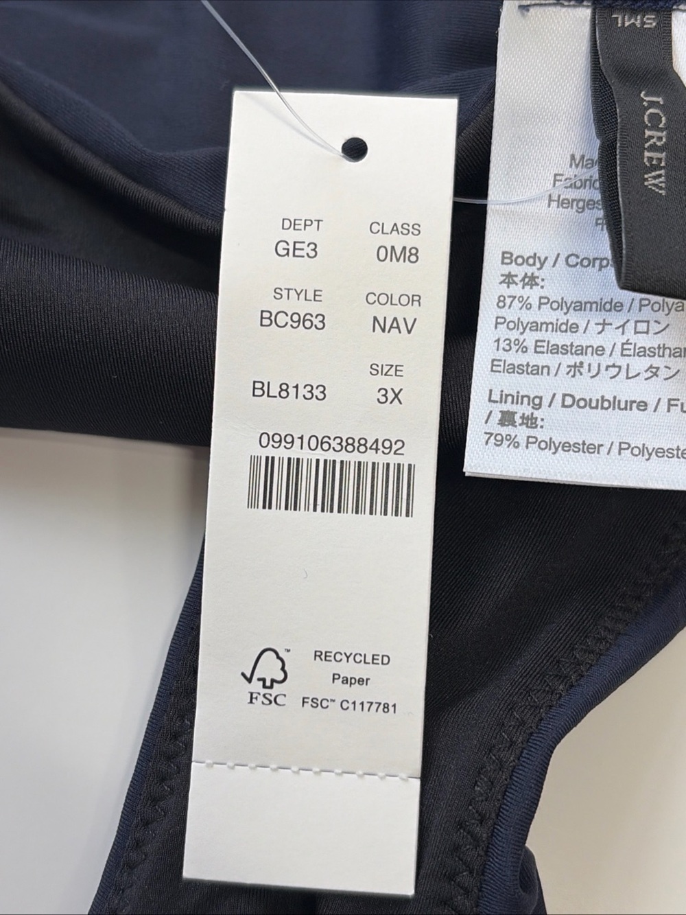 J Crew Womens Size 3X Navy Blue Black Lined Ruffled Sides Bikini Swim Bottoms - Picture 8 of 10